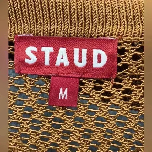 STAUD Oceane Crochet Maxi Midi Dress M Short Sleeve Collared Knit Bodycon Fitted - Picture 6 of 6